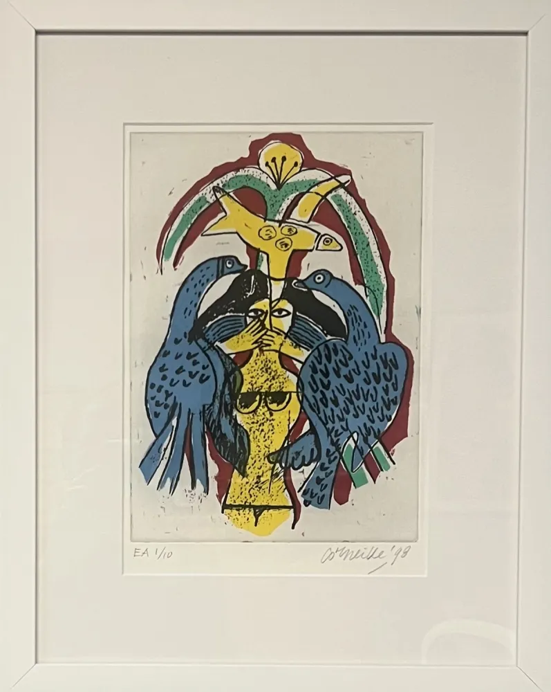 Gravura Corneille - Gravure encadrée, Femme et oiseaux, EA 1/10, 1998