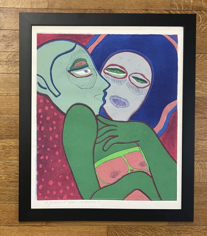 Gravura Corneille - Gravure encadrée Les Amants, 1975 - Epreuve d'essai