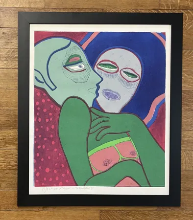 Gravura Corneille - Gravure encadrée Les Amants, 1975 - Epreuve d'essai