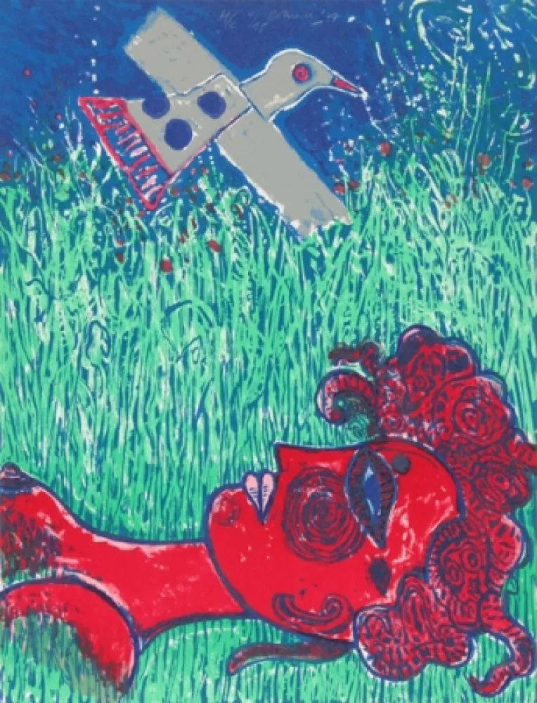 Litografia Corneille - La Femme au paupieres peints