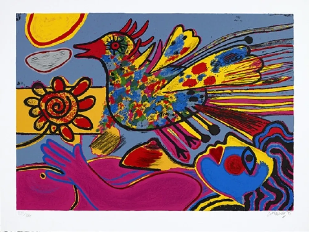 Serigrafia Corneille - La fleur et l'oiseau
