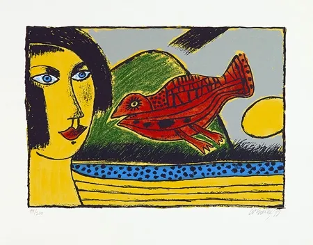 Serigrafia Corneille - La venue de l'oiseau