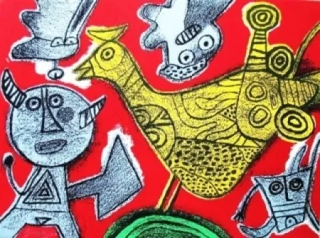 Litografia Corneille - Le diable et l'oiseau