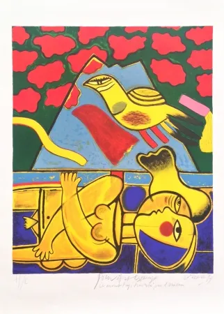 Litografia Corneille - Le mont Fuji traversé par l'oiseau