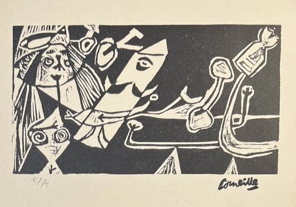 Linogravura Corneille - Linogravure Cobra La Belle d'une journée 1949, Exemplaire d'artiste