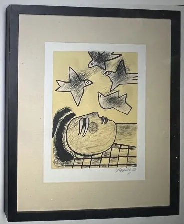 Litografia Corneille - Lithographie encadrée Farandole d'oiseaux - A la plage 2002