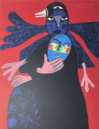 Litografia Corneille - Lithographie Femme aux deux visages, 1977, E/A