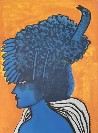 Litografia Corneille - Lithographie Femme Oiseau 1998