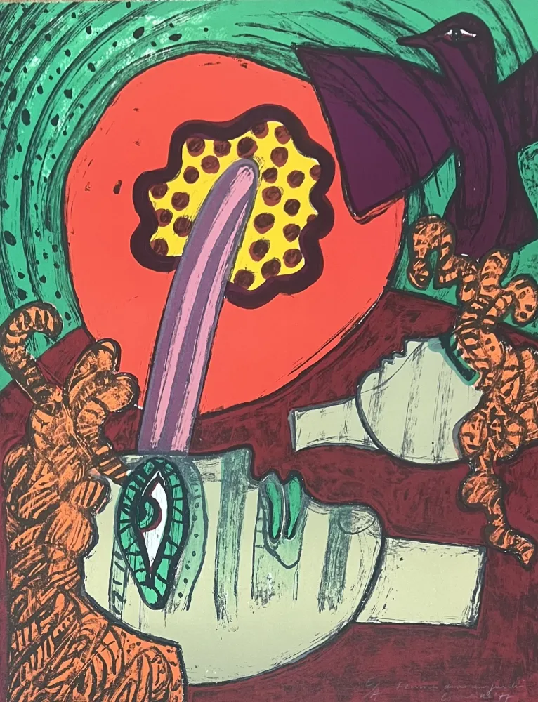 Litografia Corneille - Lithographie Femmes dans un jardin E/A 1977