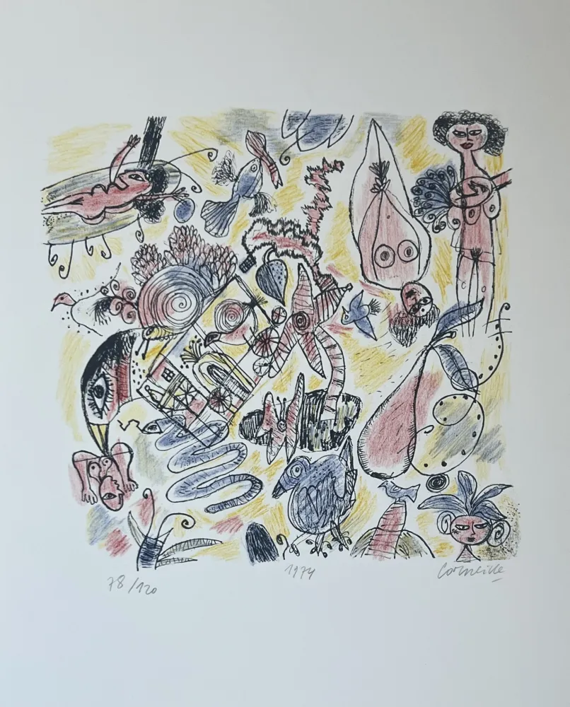 Litografia Corneille - Lithographie Femmes et Oiseaux 1974