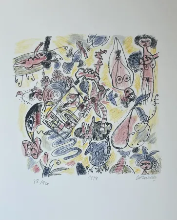 Litografia Corneille - Lithographie Femmes et Oiseaux 1974