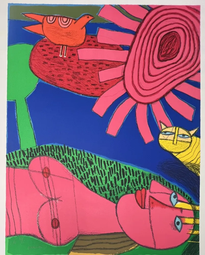 Litografia Corneille - Lithographie Le chat jaune 2002