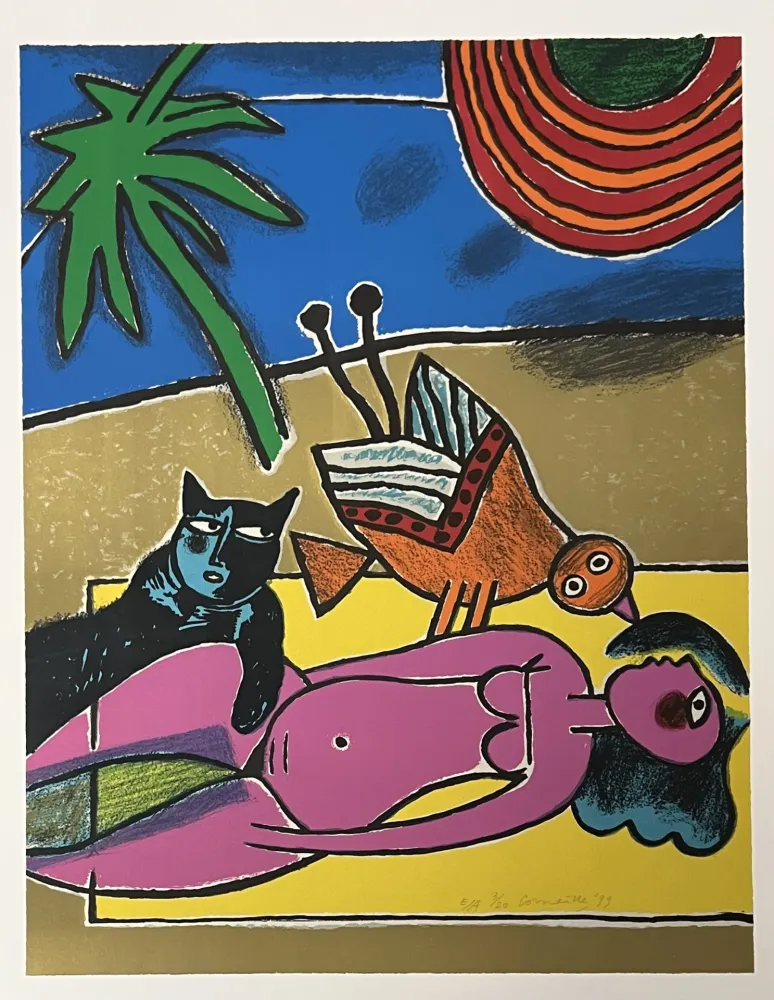 Litografia Corneille - Lithographie Le chat noir, 1999