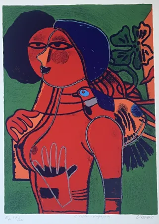 Litografia Corneille - Lithographie L'oiseau compagnon, 1985