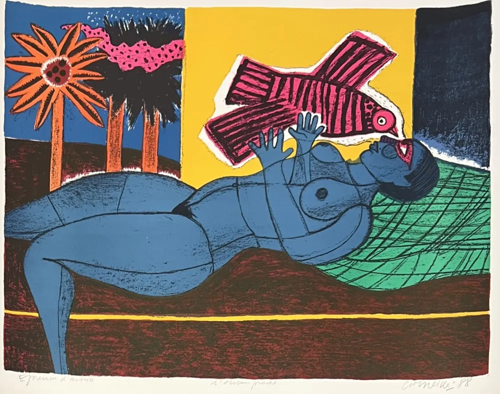 Sem Técnica Corneille - Lithographie L'oiseau proche  Epreuve d'artiste 1988