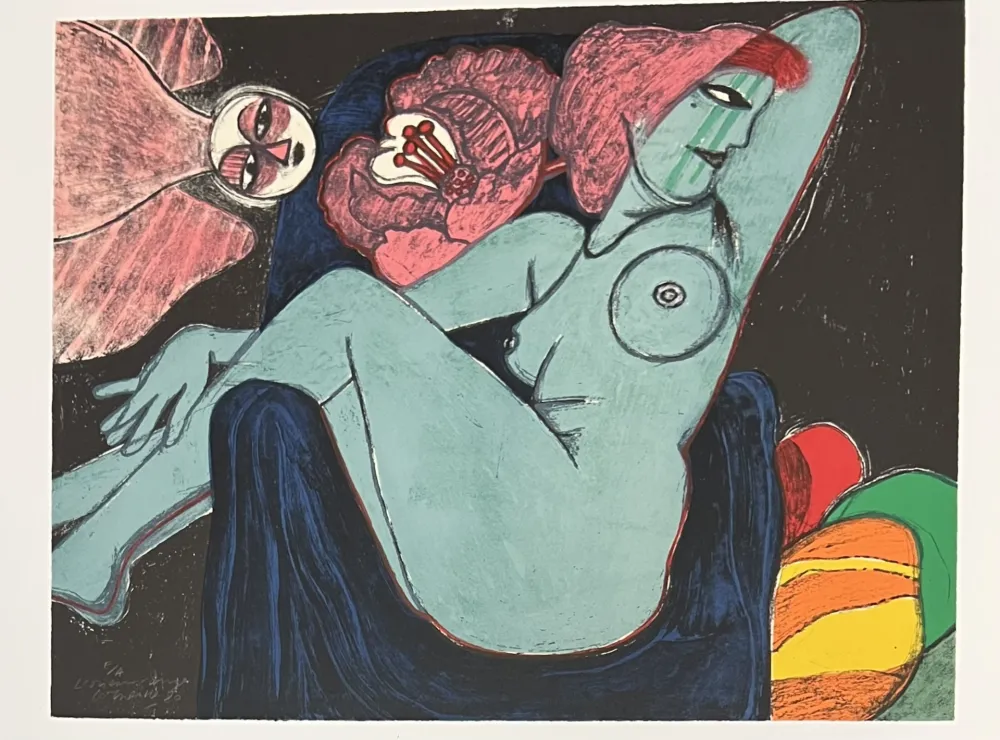 Litografia Corneille -  Lithographie L'oiseau rouge, 1980