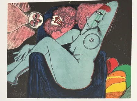 Litografia Corneille -  Lithographie L'oiseau rouge, 1980