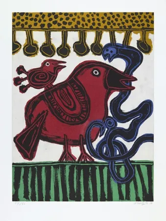 Água-Tinta Corneille - L´oiseau chasseur de serpent.