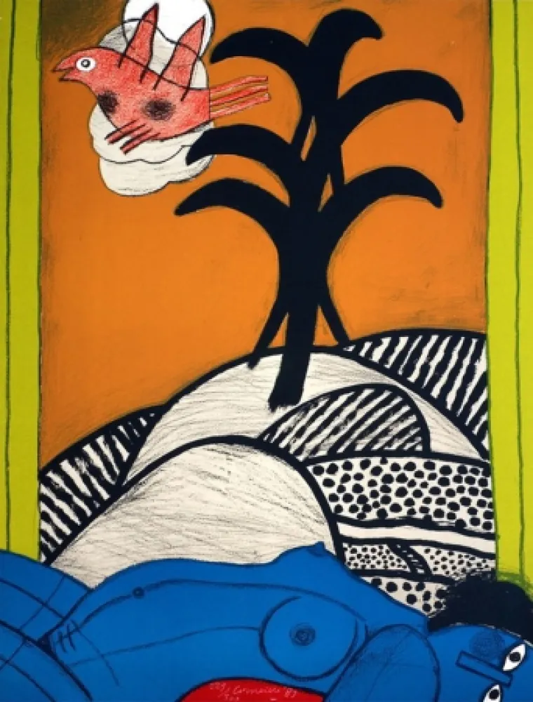 Litografia Corneille - Sans titre ( femme bleue couchée)