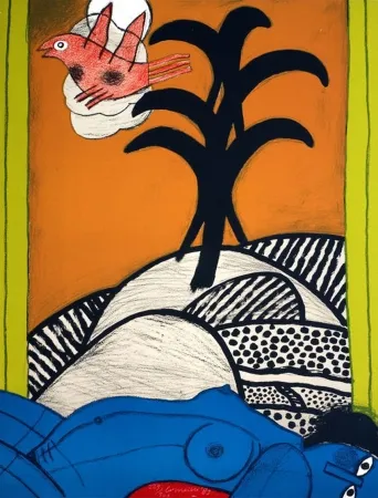 Litografia Corneille - Sans titre ( femme bleue couchée)