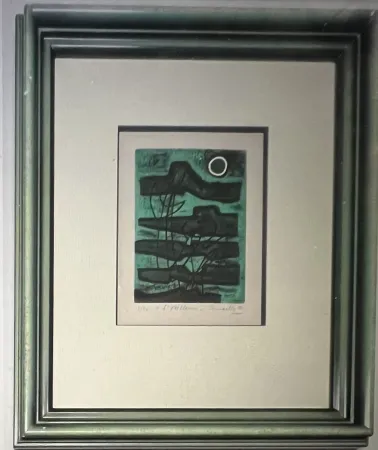 Água-Forte E Água-Tinta Corneille - Signed; Guillaume Corneille Eau-forte encadrée L'oiseleur 1953 Numéro 3/20- Atelier Stanley William Hayter