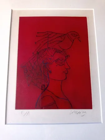 Água-Forte E Água-Tinta Corneille - Woman with Bird, Hand-signed Etching in color