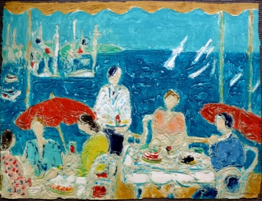 Litografia Cottavoz - Terrasse au Bord de la Mer