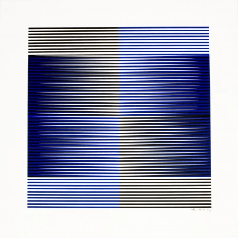 Serigrafia Cruz-Diez - Induction Chromatique (Black & Blue) 