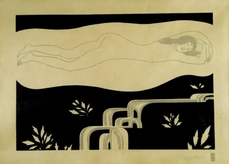 Xilogravura Czeschka - Am Bache (At the brook)