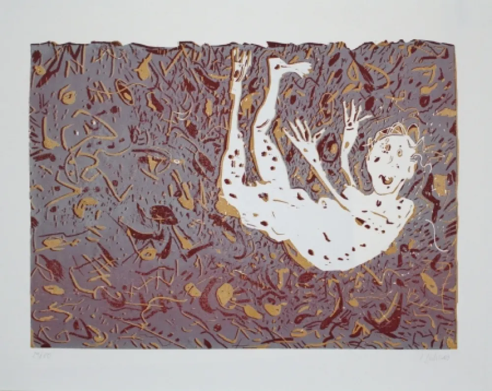 Linogravura Dahms - Fliegender / Flying Man