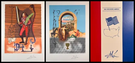 Litografia Dali - Dali Discovers America 2 Piece Suite with Portfolio Case