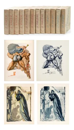 Livro Ilustrado Dali - Dante : LA DIVINE COMÉDIE. 12 volumes. 100 planches couleurs + suite couleurs + suite gravée + décompositions des couleurs (1959-1963)