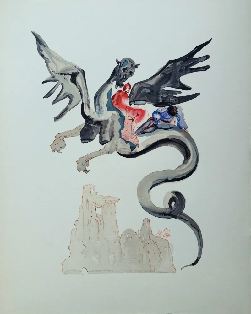 Xilogravura Dali - Divine Comédie, Enfer 17, Les usuriers