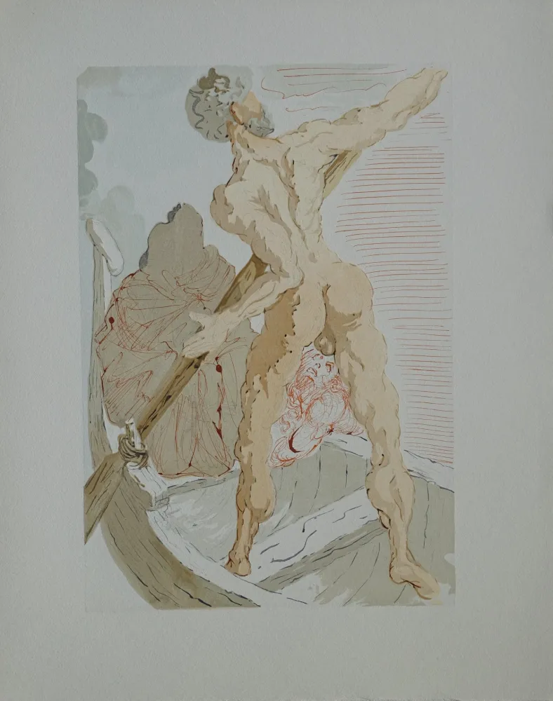 Xilogravura Dali - Divine Comédie, Enfer 3, Charon et le passage de l'Achéron