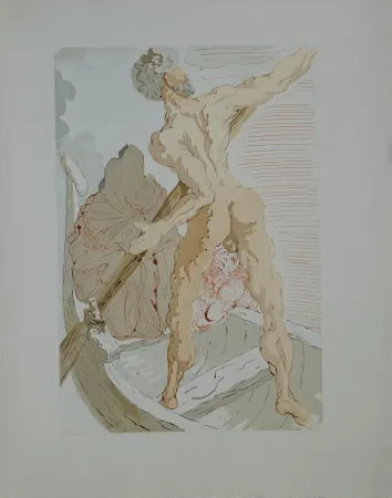 Xilogravura Dali - Divine Comédie, Enfer 3, Charon et le passage de l'Achéron