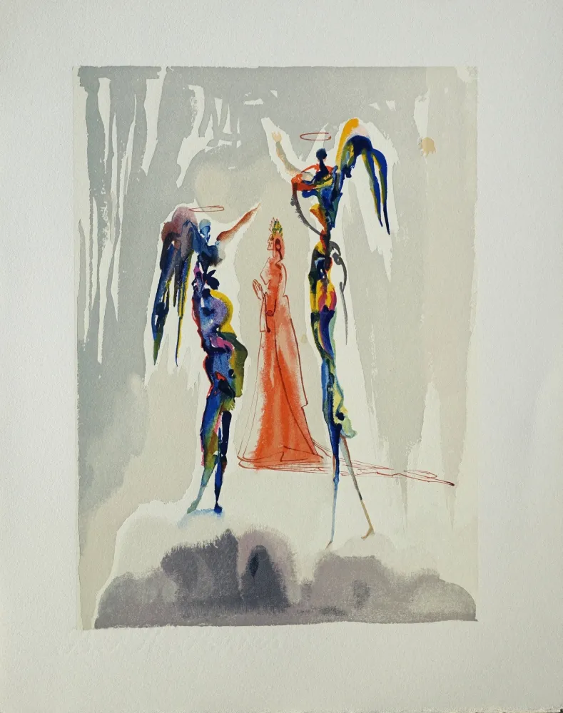 Xilogravura Dali - Divine Comédie, Paradis 27, Dante et deux anges (Gloria Patri)