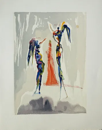 Xilogravura Dali - Divine Comédie, Paradis 27, Dante et deux anges (Gloria Patri)