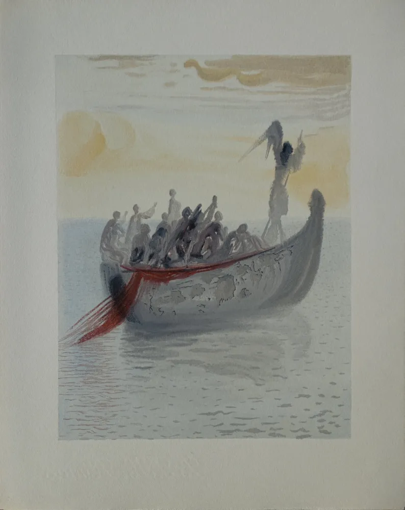 Xilogravura Dali - Divine Comédie, Purgatoire 2, La barque du nocher