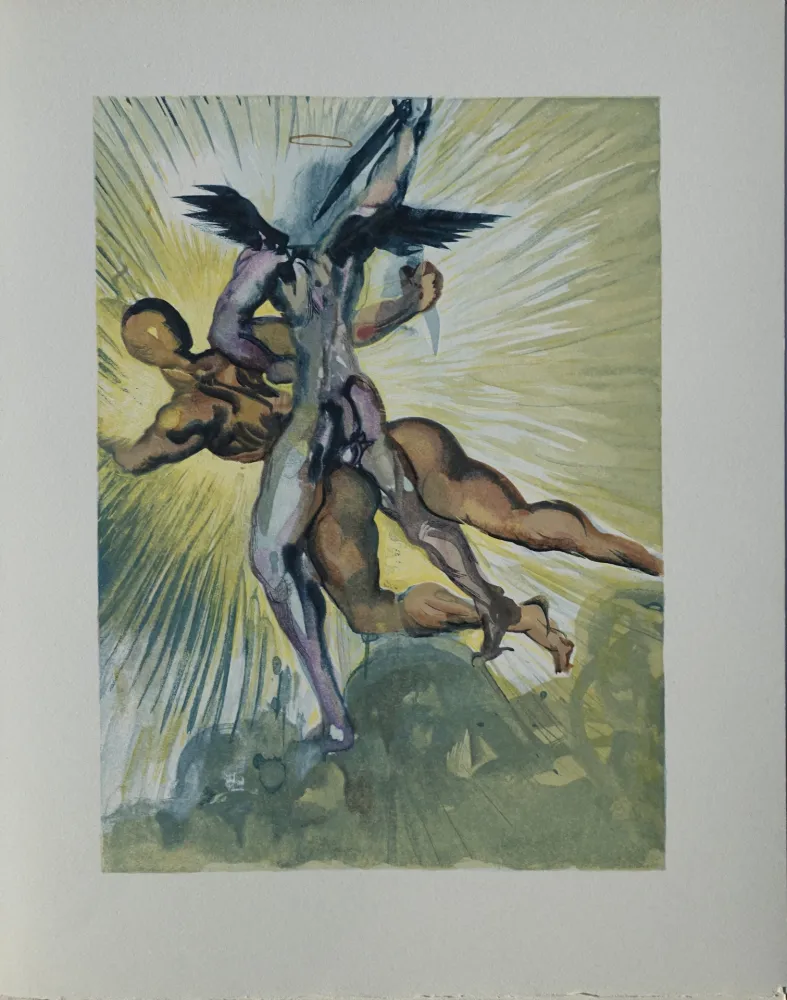 Xilogravura Dali - Divine Comédie, Purgatoire 8, Les anges de la vallée