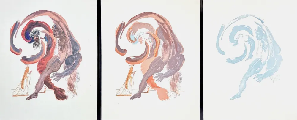 Xilogravura Dali - Divine Comedy Purgatory Canto 18 Decomposition 3 Pieces