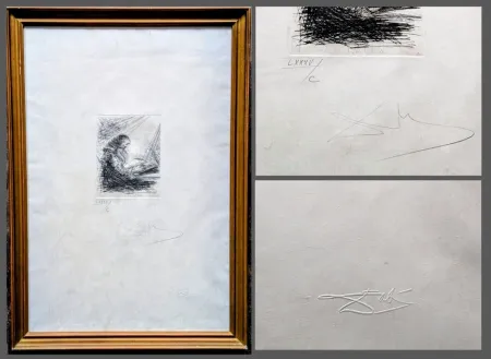 Gravura Dali -  Hand-Signed Original Engraving - Faust Reading, 1969