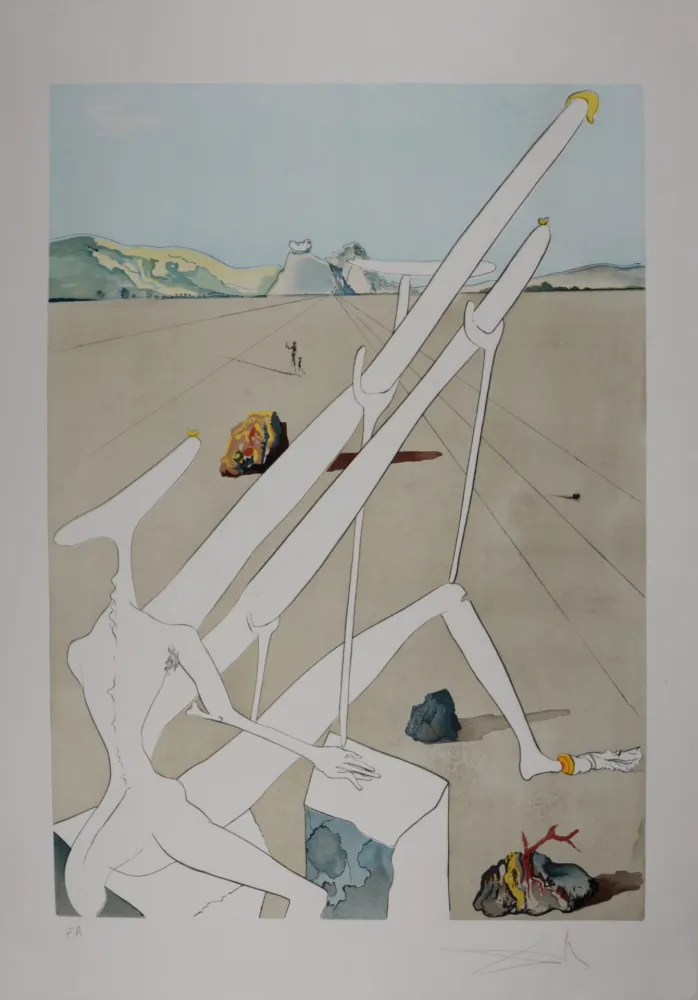 Gravura Dali - La Conquête du Cosmos : Dali martien muni d'un double microscope holo-électronique - Hand-signed