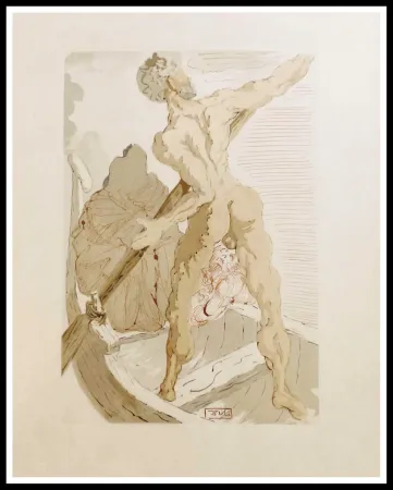 Xilogravura Dali - LA DIVINE COMEDIE - Charon et le passage de l'Achéron