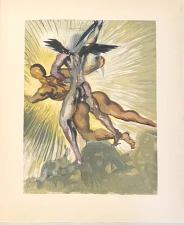Xilogravura Dali - La Divine Comédie - Purgatoire 08 - Les anges gardiens de la vallée