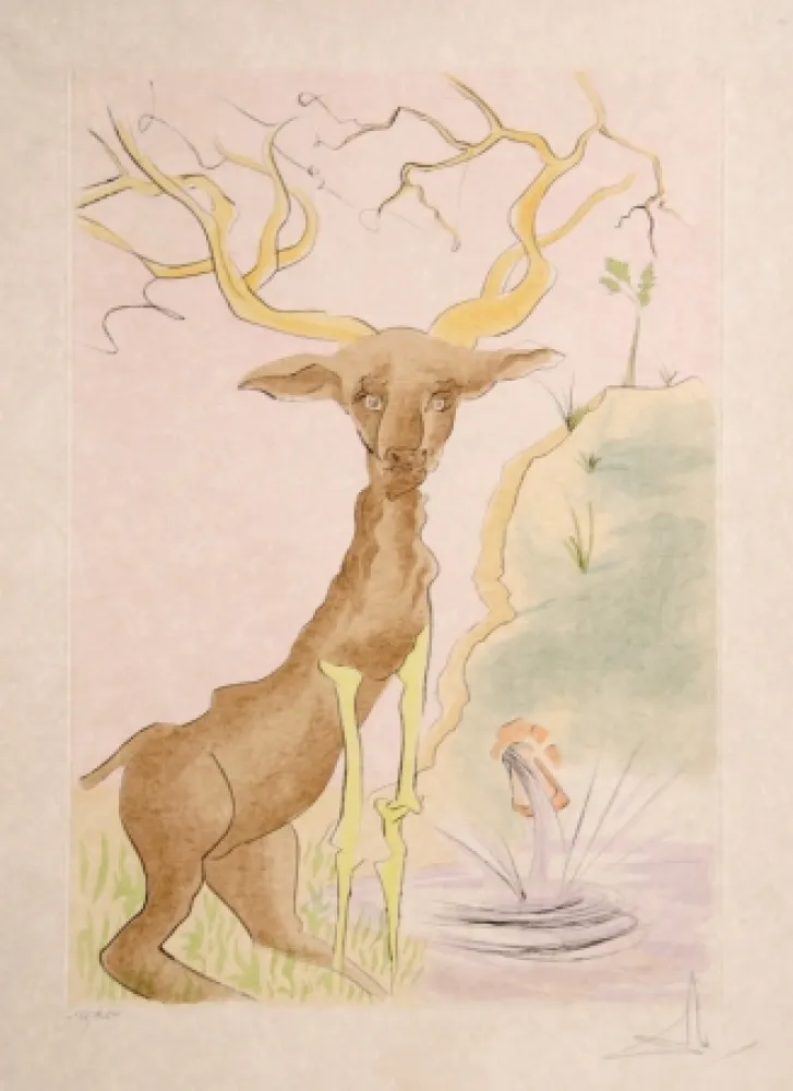 Gravura Dali - Le Cerf se Voyant dans l'eau from the Le Bestaire de La Fontaine Suite