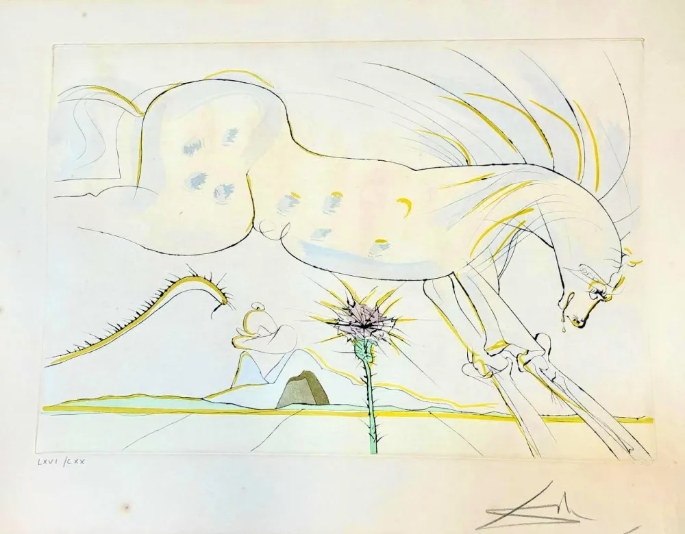 Gravura Dali - Le Cheval et le Loup (Le Bestiaire de La Fontaine) (1974)