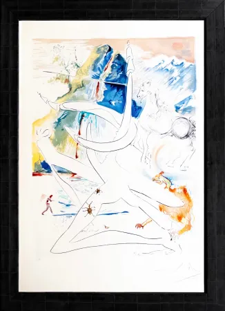 Litografia Dali - L'unicorne laser désintégre les cornes de rhinoceros cosmique (from 'La Conquête du Cosmos')
