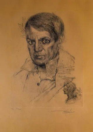 Gravura Dali - Portrait of Picasso (Ochre)