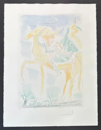 Gravura Dali - Salvador Dalì (1904-1989) - Couple à cheval - Drypoint etching with stencil on Rives paper - 1971