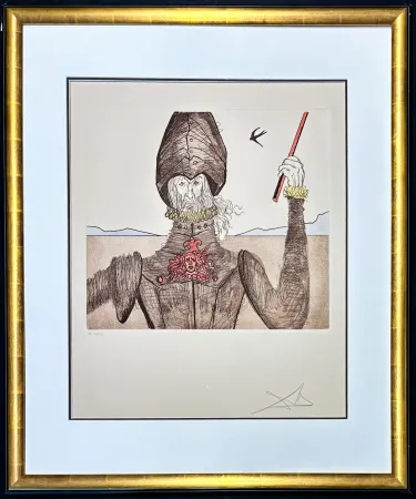 Gravura Dali - Salvador Dalí (1904–1989) - Don Quixote (The Dreamer) - Hand coloured drypoint, etchings on Arches paper - 1981